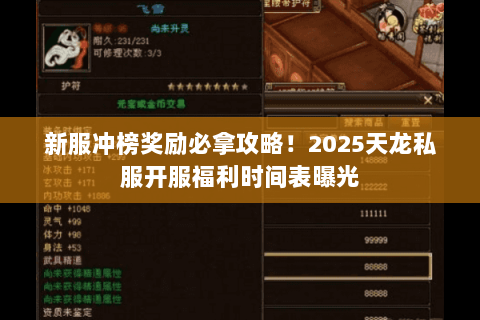 新服冲榜奖励必拿攻略！2025天龙私服开服福利时间表曝光