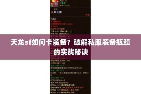 天龙sf如何卡装备？破解私服装备瓶颈的实战秘诀