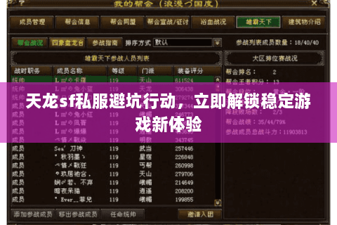 天龙sf私服避坑行动，立即解锁稳定游戏新体验
